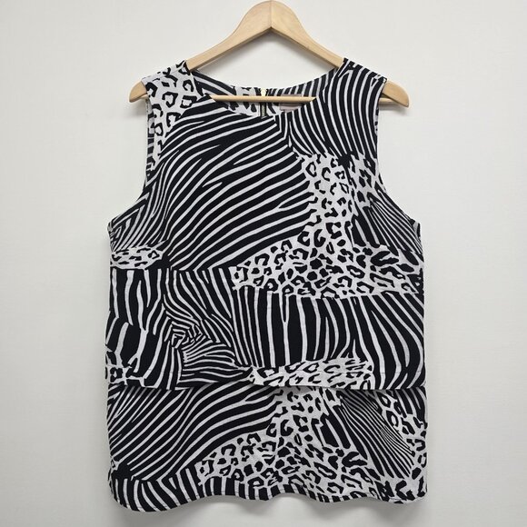 Chicos Tiered Animal Print Sleeveless Blouse Tank Top Size 2 (US L 12) Zip Back - Picture 1 of 8